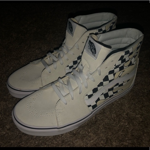 white high top checkered vans